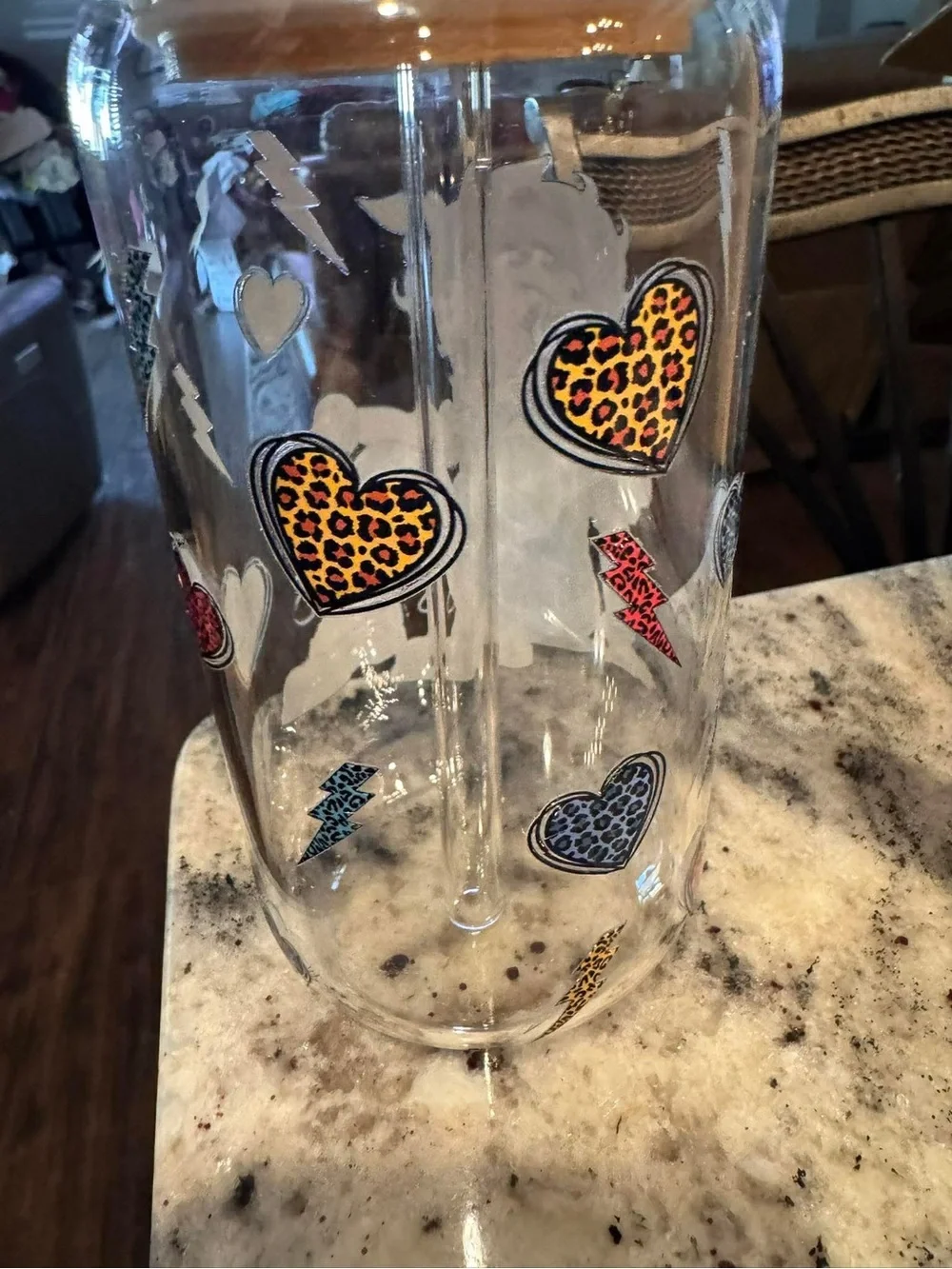 Betty Boop Glass Tumbler with Bamboo Lid and Straw - Multi